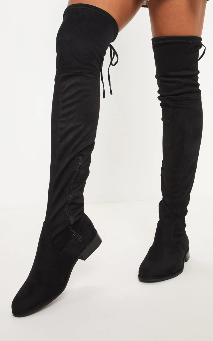 Black Flat Over The Knee Boot | PrettyLittleThing UK