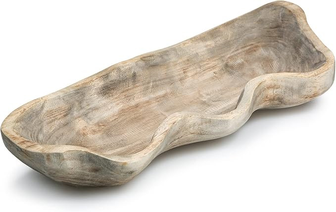 Wavy Live Edge Wooden Dough Bowl for Decor 16"L Medium Natural Root Wood Hand Carved Decorative W... | Amazon (US)