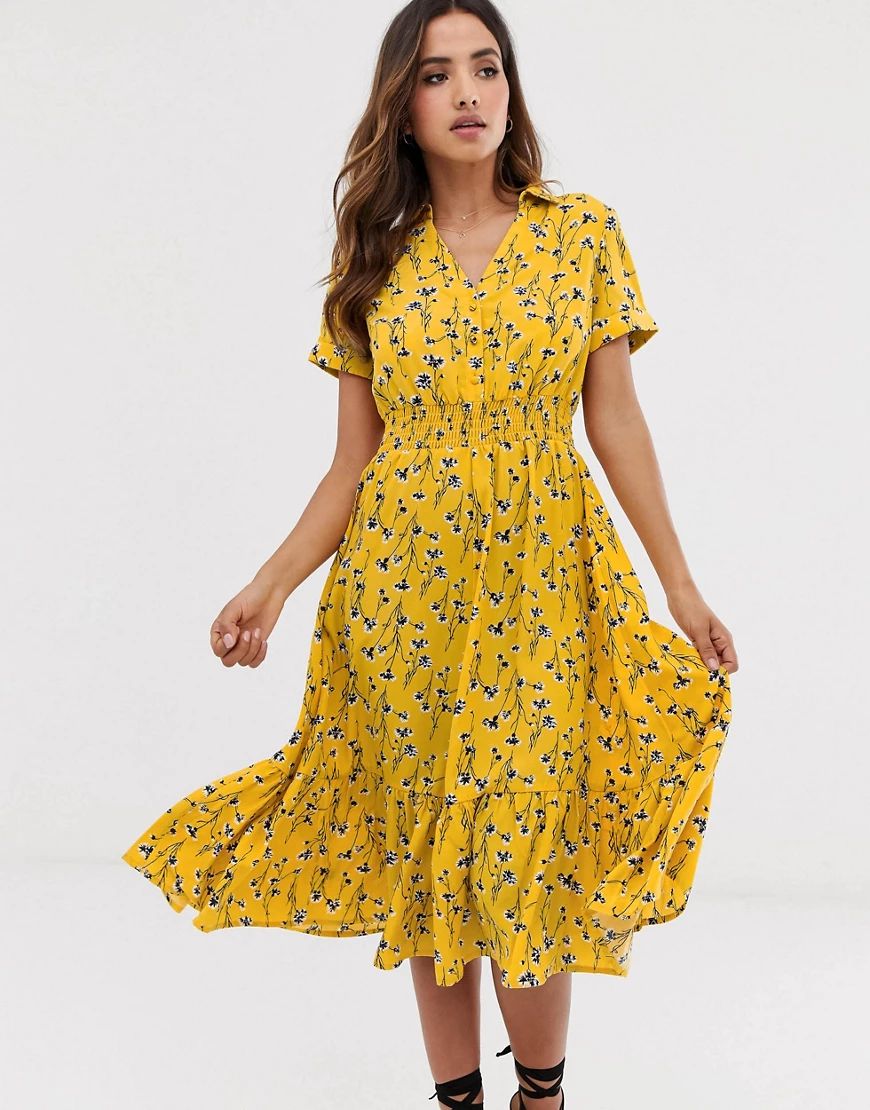 Y.A.S floral button up dress-Yellow | ASOS (Global)