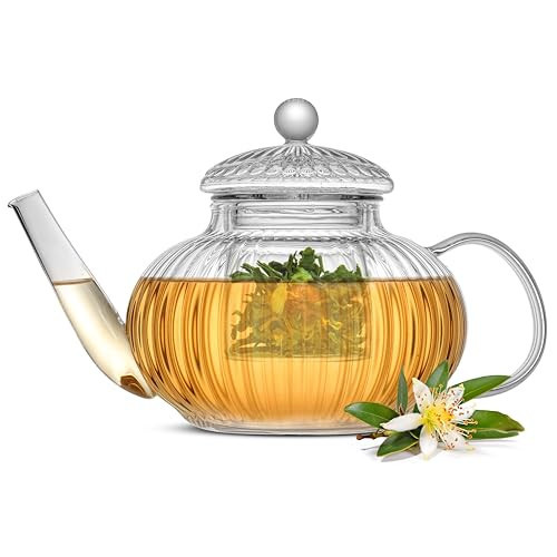 JoyJolt Fluted Glass Teapot Set 34oz, Stovetop Safe Tea Kettle, Borosilicate Clear Kettle with Removable Glass Infuser, Blooming and Loose Leaf Tea Maker and Brewer | Amazon (US)