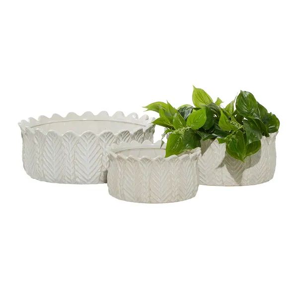 White Stoneware Traditional Planter (Set of 3) - 17 x 16 x 6Round - White - 17 x 16 x 6Round | Bed Bath & Beyond