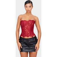 Burgundy Textured Sheer Floral Lace Corset | PrettyLittleThing US