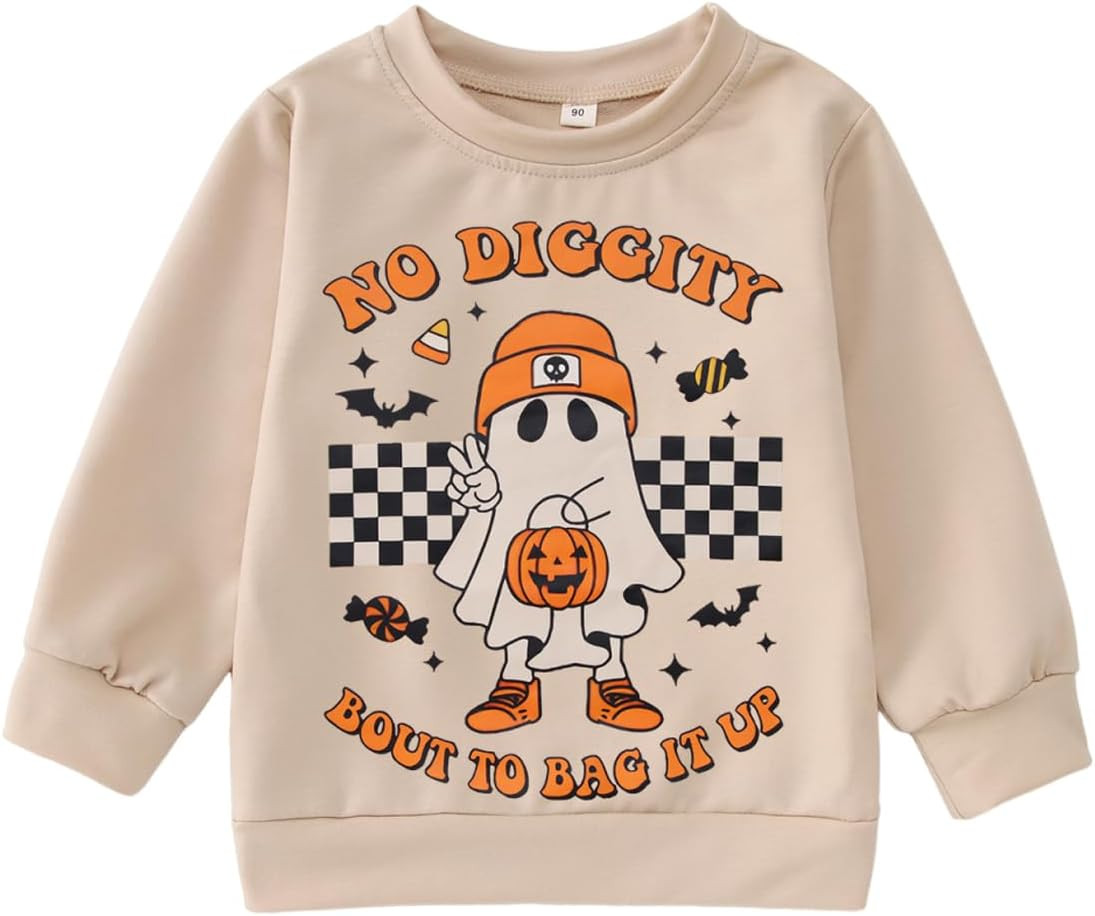 KEKEMI Halloween Crewneck Sweatshirt Toddler Boy Girl Pumpkin Ghost Graphic Shirt Baby Funny Letter Print Spooky Season Tops | Amazon (US)