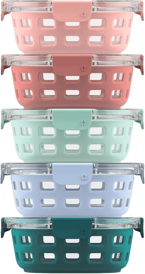 Ello Duraglass Round Glass Meal Prep Storage Containers Set with Leak Proof Airtight Lids, 10 Pc ... | Amazon (US)
