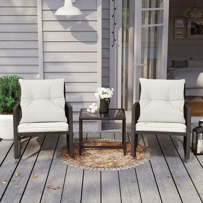 COSIEST 3 Piece Bistro Set Patio Rocking Chairs Outdoor Porch Furniture w Off-White Cushions | Walmart (US)