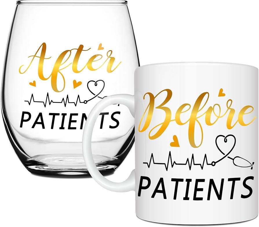 Nurse Gifts, Before Patients After Patients 11 oz Coffee Mug and 15 oz Stemless Wine Glass Set Gi... | Amazon (US)