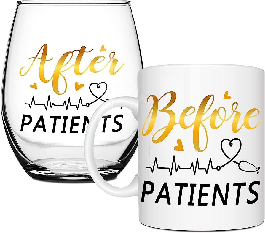 Nurse Gifts, Before Patients After Patients 11 oz Coffee Mug and 15 oz Stemless Wine Glass Set Gi... | Amazon (US)