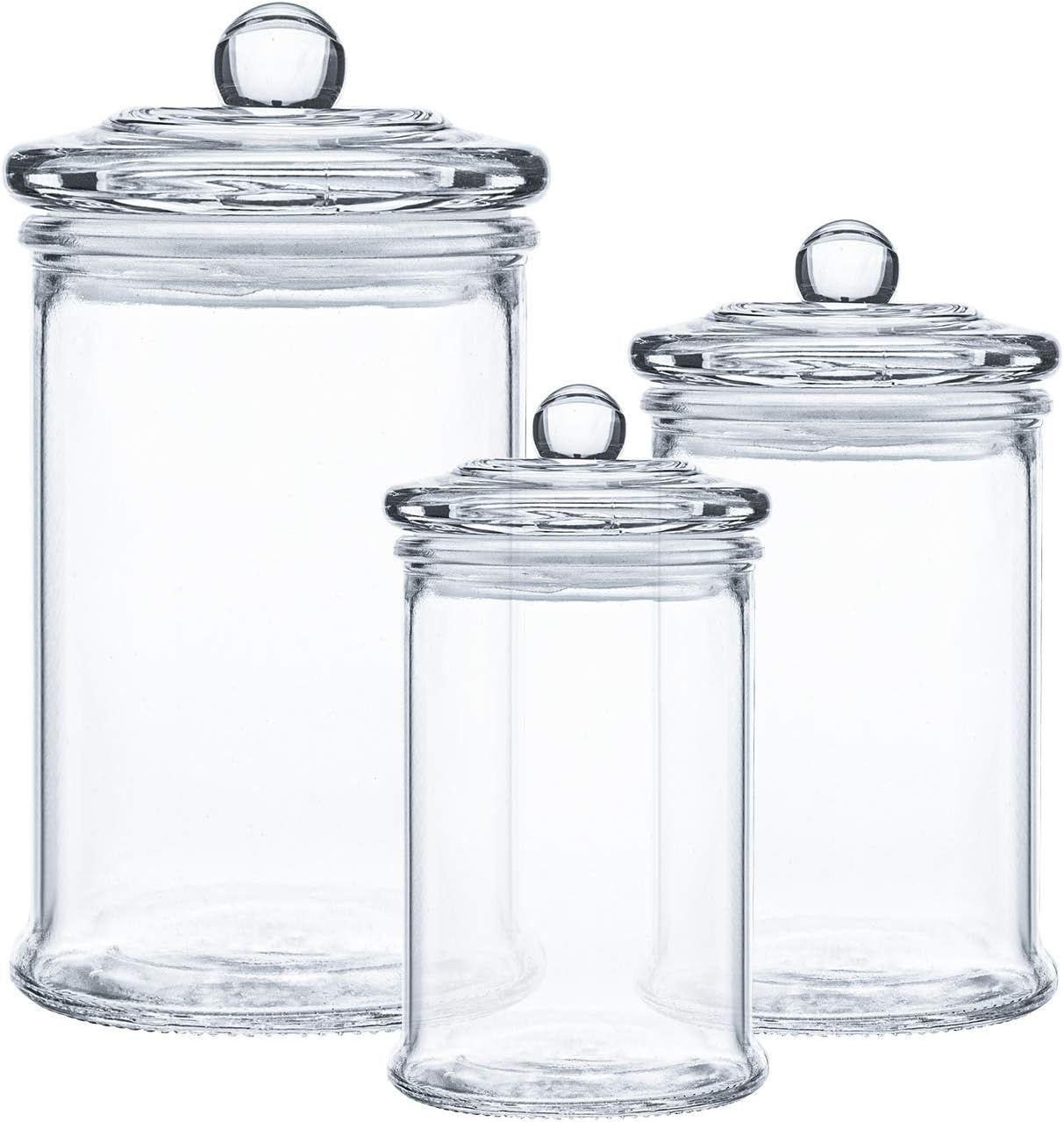 Amazon.com: Suwimut Set of 3 Glass Apothecary Jars with Lids, Bathroom Vanity Storage Organizer C... | Amazon (US)