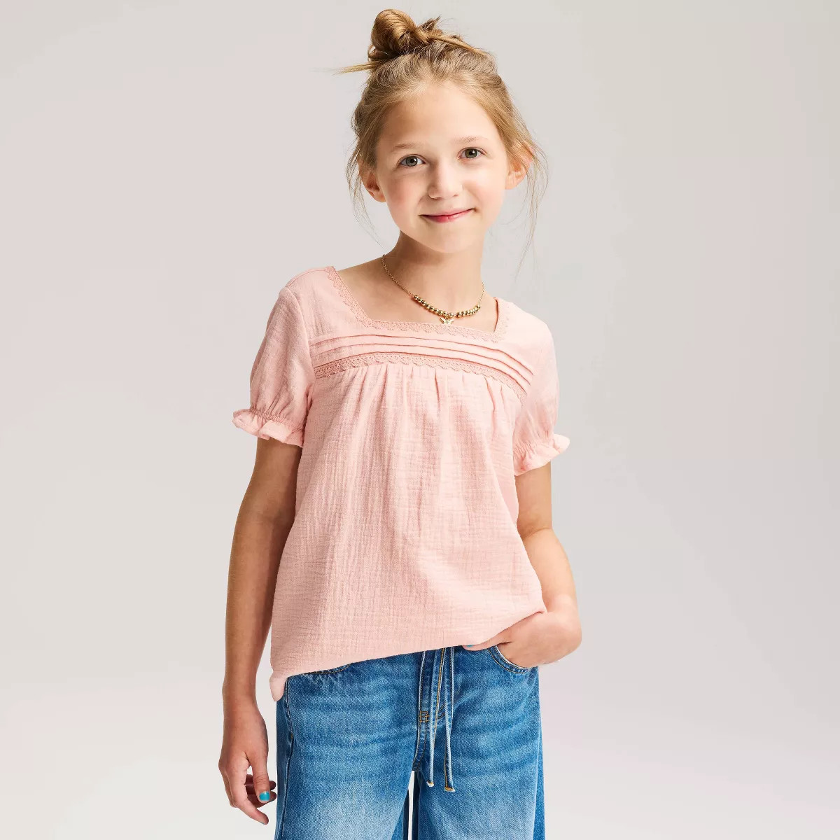 Girls' Short Sleeve Gauze Boho Blouse - Cat & Jack™ Off-White S | Target