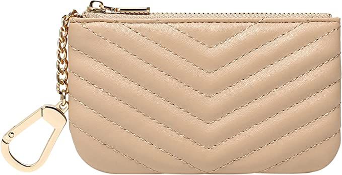 Daisy Rose Quilted Chevron Keychain Pouch & Coin Purse with Clasp, Luxury PU Vegan Leather - Beig... | Amazon (US)