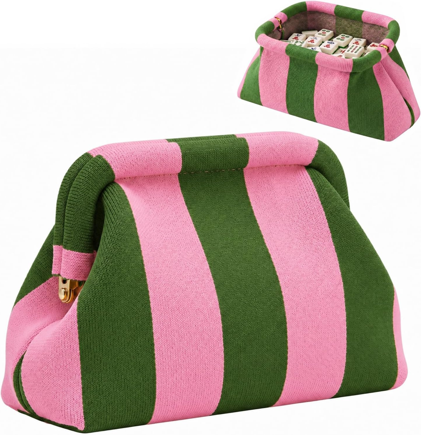 Mahjong Tile Bag Woven Clutch Purse, Striped Dumpling Bag for Women, Snap Closure Beach Vacation Handbag | Amazon (US)
