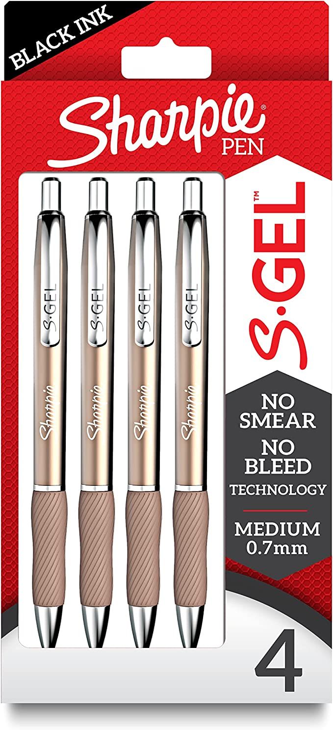 SHARPIE S-Gel, Gel Pens, Sleek Metal Barrel, Champagne, Medium Point (0.7mm), Black Ink, 4 Count | Amazon (US)