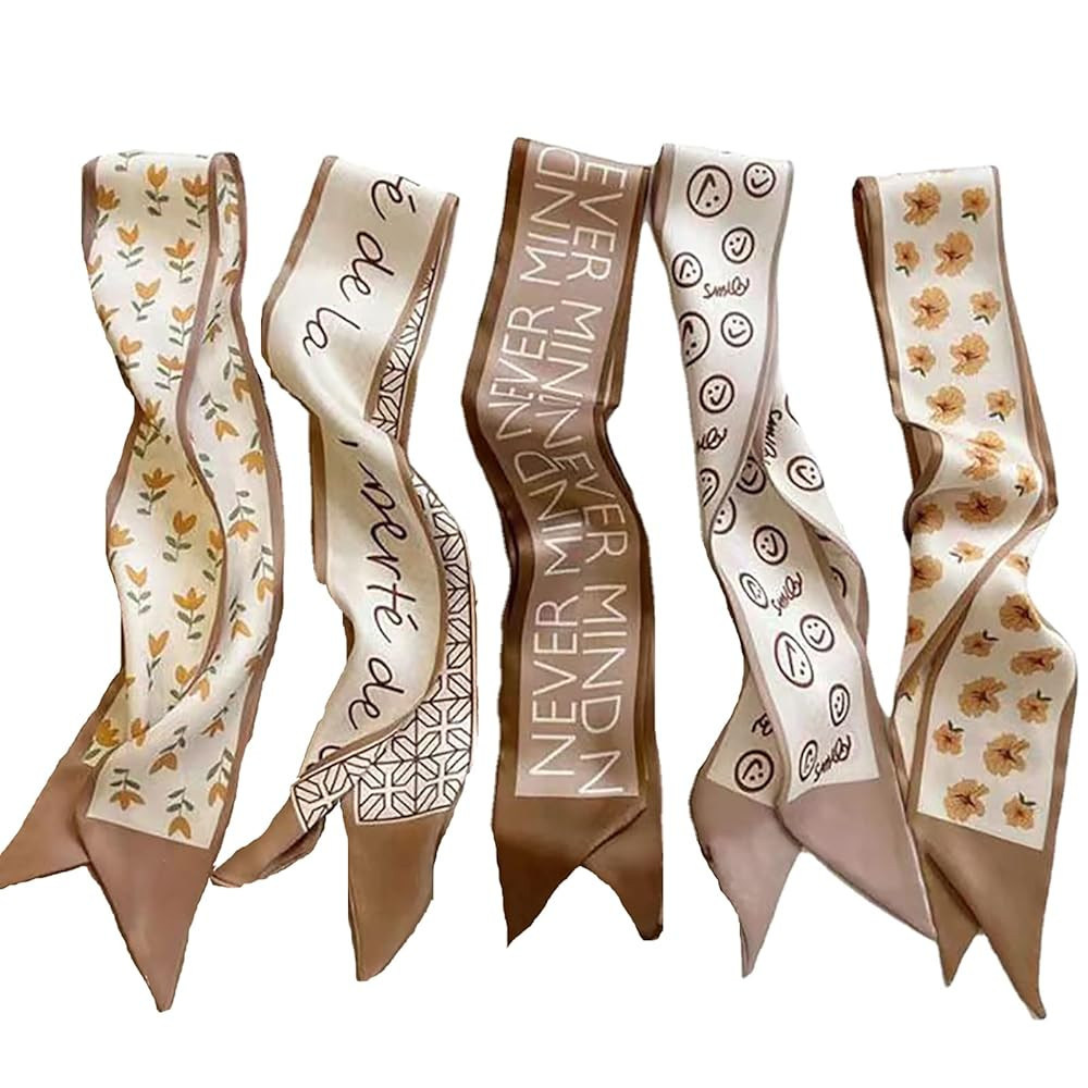 NCDUANSAN Retro small silk scarf girl heart spring and summer narrow ribbon headband headband bag... | Amazon (US)