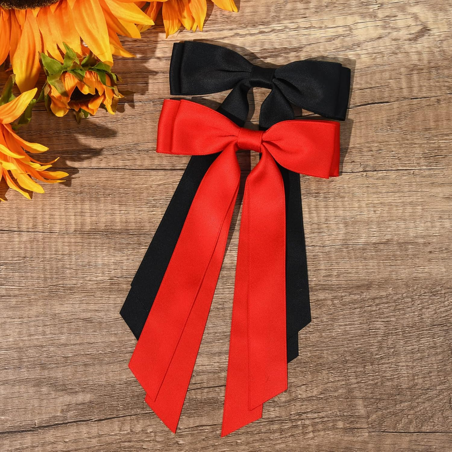 2PCS Silky Satin Hair Bows Hair Clip Black Red Hair Ribbon Ponytail Holder Accessories Slides Met... | Amazon (US)