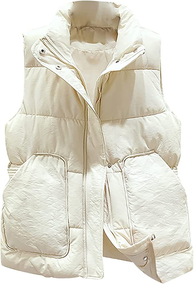BFAFEN Puffer Vest Women Cropped High Collar Long Sleeve Coat Zip Up Sleeveless Jacket Winter War... | Amazon (US)