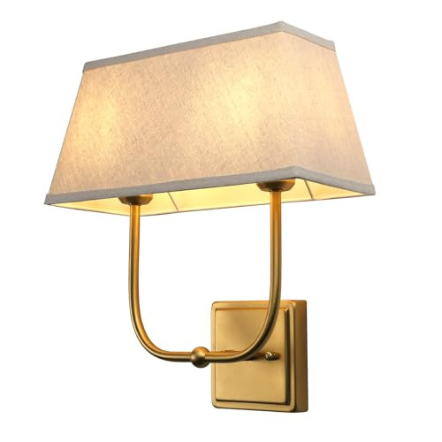 JIMUBEAM Vintage 2-Lights Wall Sconces with Linen Fabric Lampshade, Double Head Bathroom Vanity Lights Fixture in Antique Brass, Indoor Wall Lamps for Bedroom Living Room Hallway Stairway | Amazon (US)