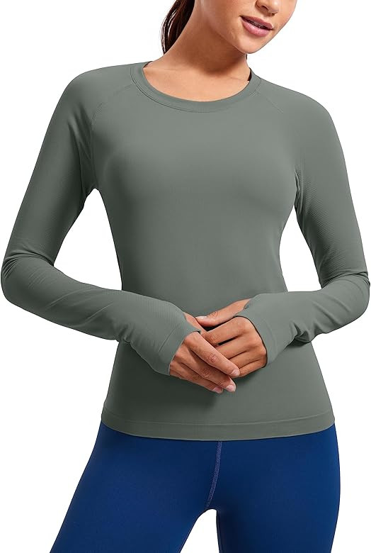 CRZ YOGA Womens Seamless Ribbed Workout Long Sleeve Shirts Quick Dry Gym Athletic Tops Breathable... | Amazon (US)