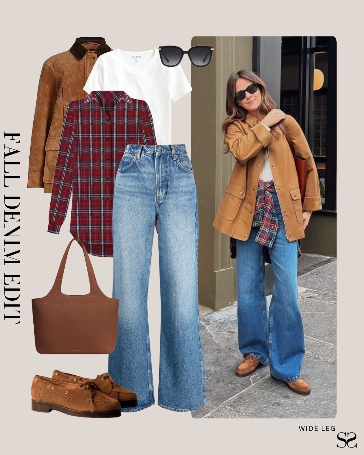 Fall Denim Edit: ways to style wide leg jeans: plaid flannel button up, white tee, barn jacket, loafers, leather tote 

#falloutfit #denimlove #denimedit #widelegjean #classicstyle #pinterestoutfit


#LTKStyleTip #LTKSeasonal