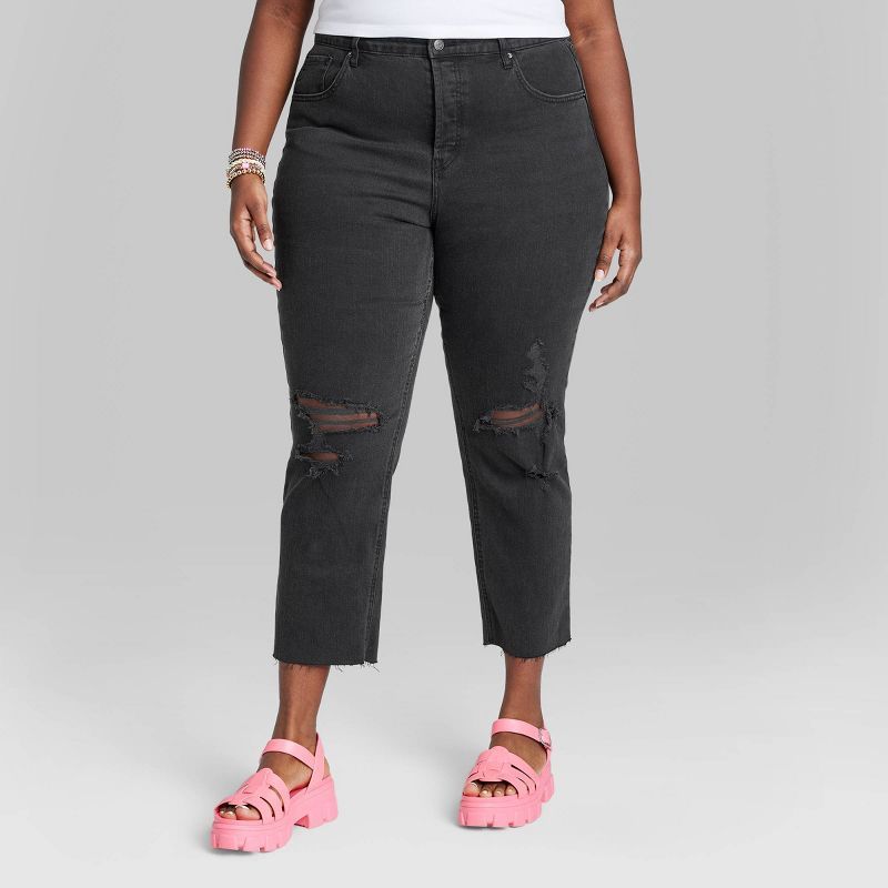 Women's Super-High Rise Distressed Slim Straight Jeans - Wild Fable™ Black Wash | Target