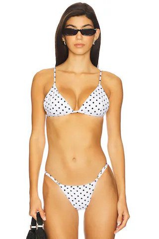 Emi Triangle Bikini Top in White & Black | Revolve Clothing (Global)