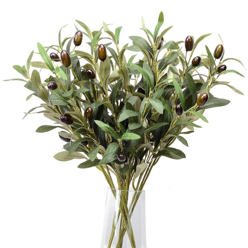 TETOU 5pcs 15" Olive Branches Stems Artificial Greenery Olive Tree Leaves Fruits Home Decor | Walmart (US)