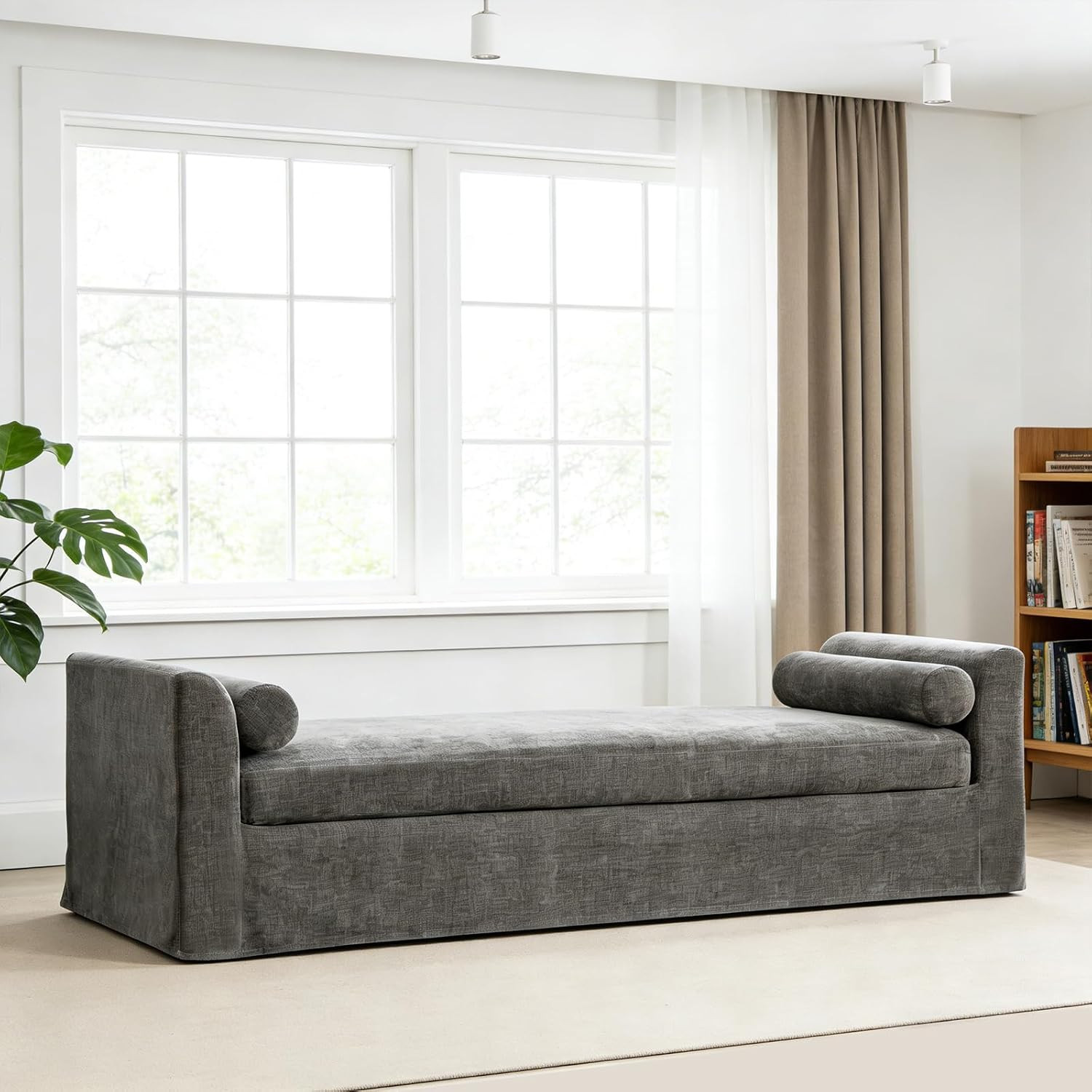 Chifee & Vingol 88.6" W Oversized Chaise Lounge Upholstered Bedroom Benches Extra-Long Indoor Bench Entryway Bench with Removable Pillows for Living Room Hallway,Gray | Amazon (US)