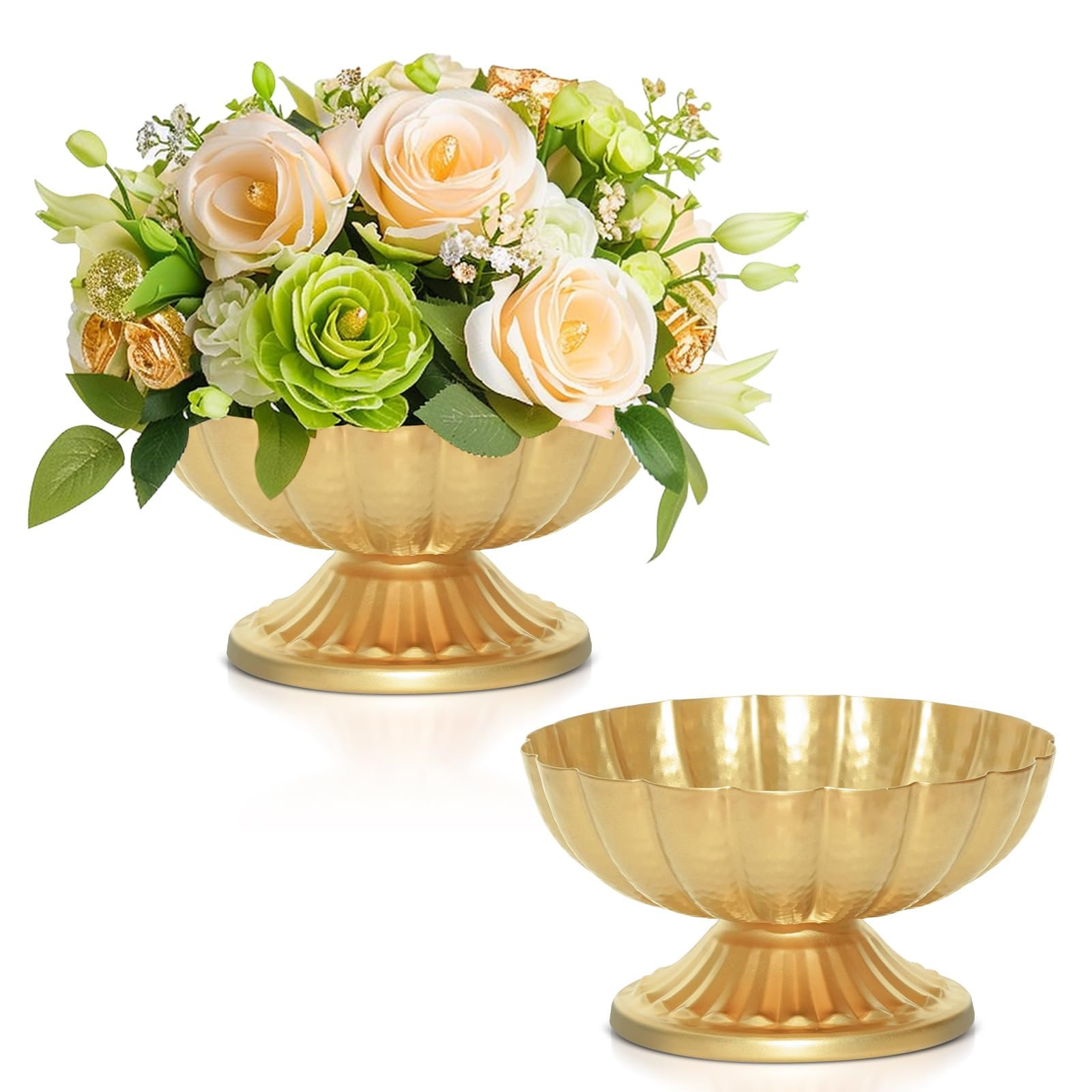 Gold Flower Vases for Centerpieces: Vintage Compote Bowl Vase for Wedding 4 Inch Small Pedestal V... | Amazon (US)