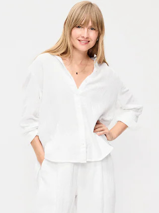 Open-Back Crinkle Gauze Button-Down Shirt | Old Navy (US)