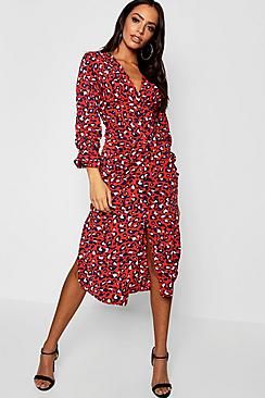 Animal Button Front Midi Dress | Boohoo.com (US & CA)