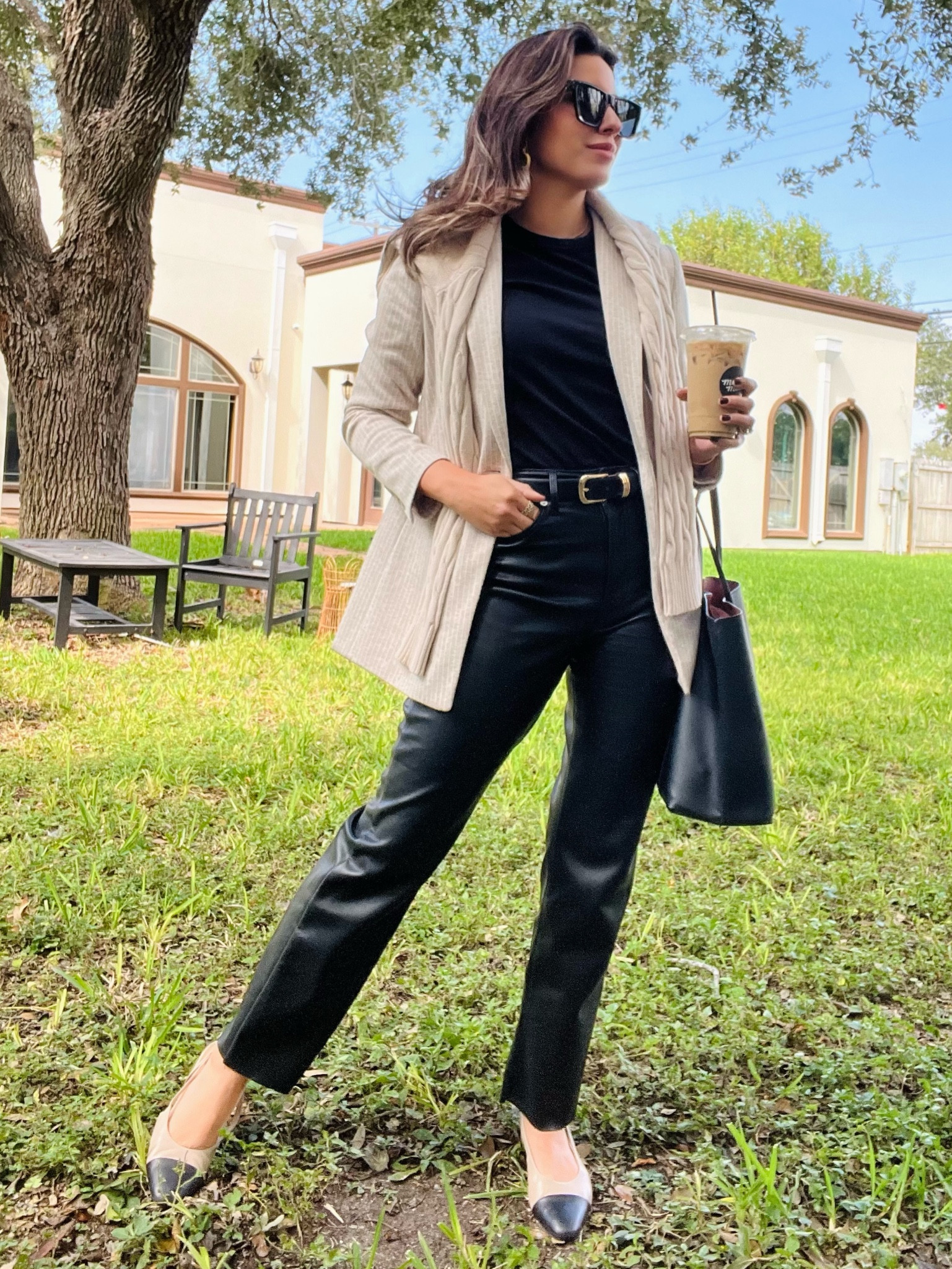 POV: You’re a Texas working girl that shares IG style inspo and wake up to temps below 90 degrees 🍂 — 

Love the look of a cable knit sweater draped over a blazer but don’t like that Texas weather doesn’t let me rock this style as often as I want!

But also, PSA — it is cool enough for layers but not cool enough to skip iced coffee!

#LTKFindsUnder100 #LTKFindsUnder50 #LTKStyleTip