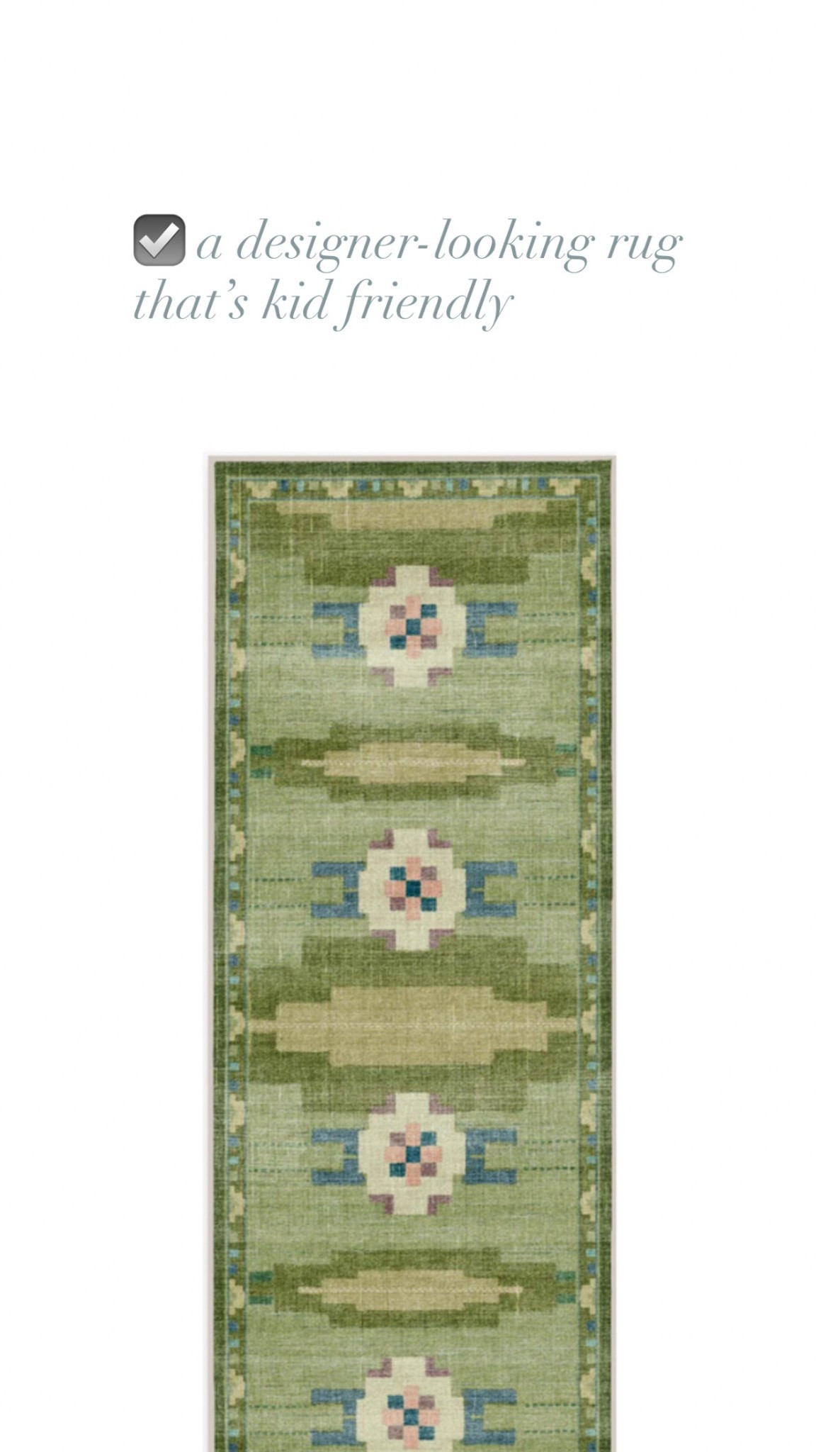 The prettiest rug that comes in all sizes that also happens to be kid and pet-friendly! 👶🏼🐾
#arearug #runner #runnerrug #washablerug 

#LTKHome