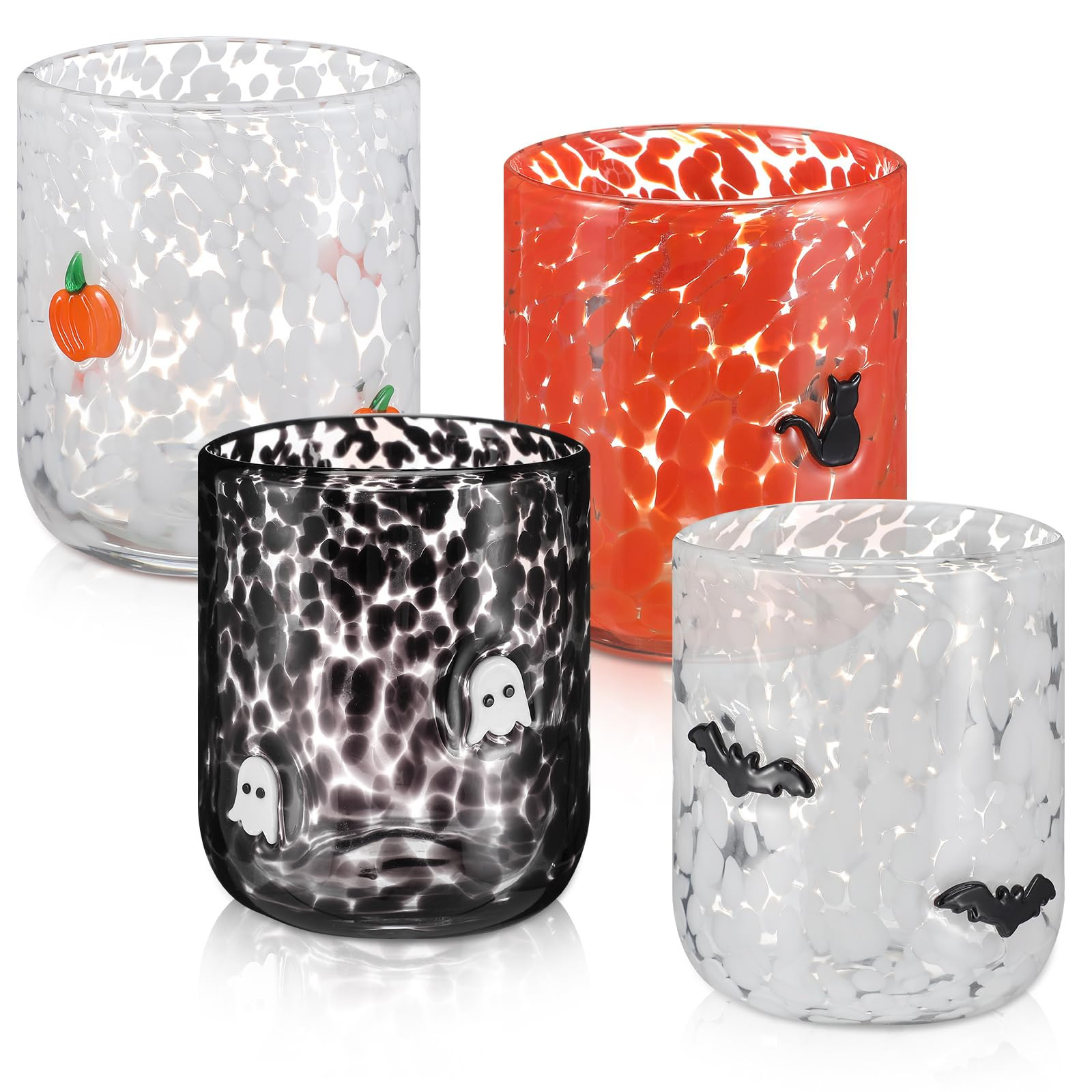 Skylety 4 Pcs Halloween Icon Glass Cups - 16 oz Pumpkin, Ghost, Bat, Cat Icon Juice Glasses Doubl... | Amazon (US)