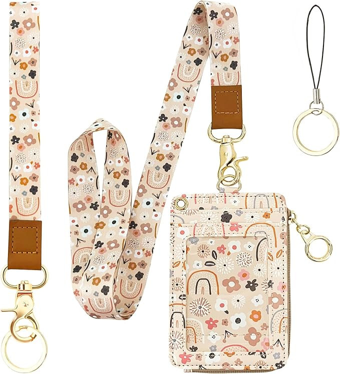 bolimoss Teacher Lanyards for ID Badges Holder and Keys Wallet,Cute Flowers Rainbow ID Lanyard Wa... | Amazon (US)