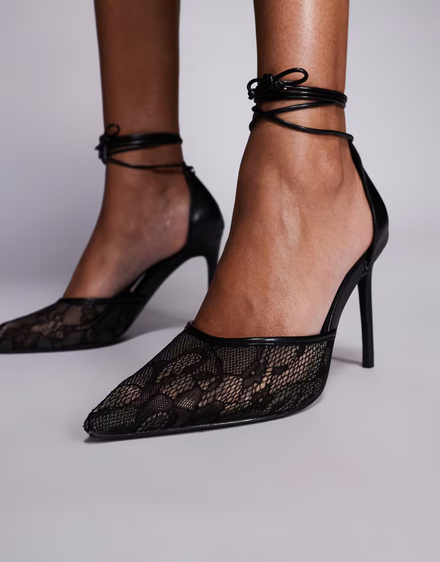 Public Desire Laced Up lace heeled shoes in black | ASOS (Global)