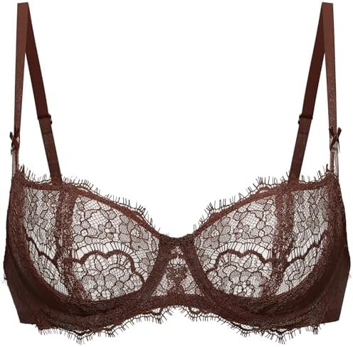DOBREVA Women's Balconette Sexy Unlined Bra Lace Push Up Plus Size Bras See Through Underwire | Amazon (US)