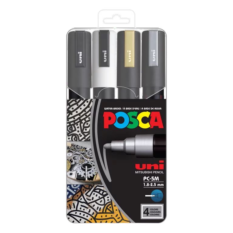 uni POSCA PC-5M Water-Based Paint Markers, Medium Point (1.8-2.5mm), Assorted Colors, 4 Pack | Walmart (US)