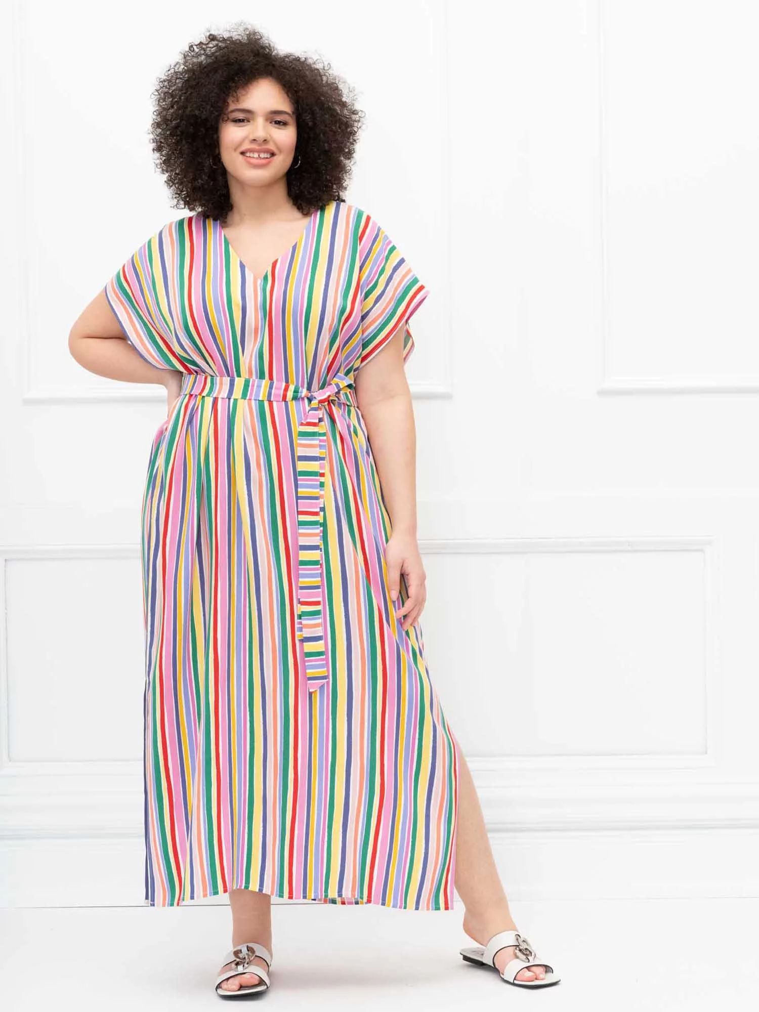 ELOQUII Elements Women's Plus Size Striped Belted Maxi Dress | Walmart (US)