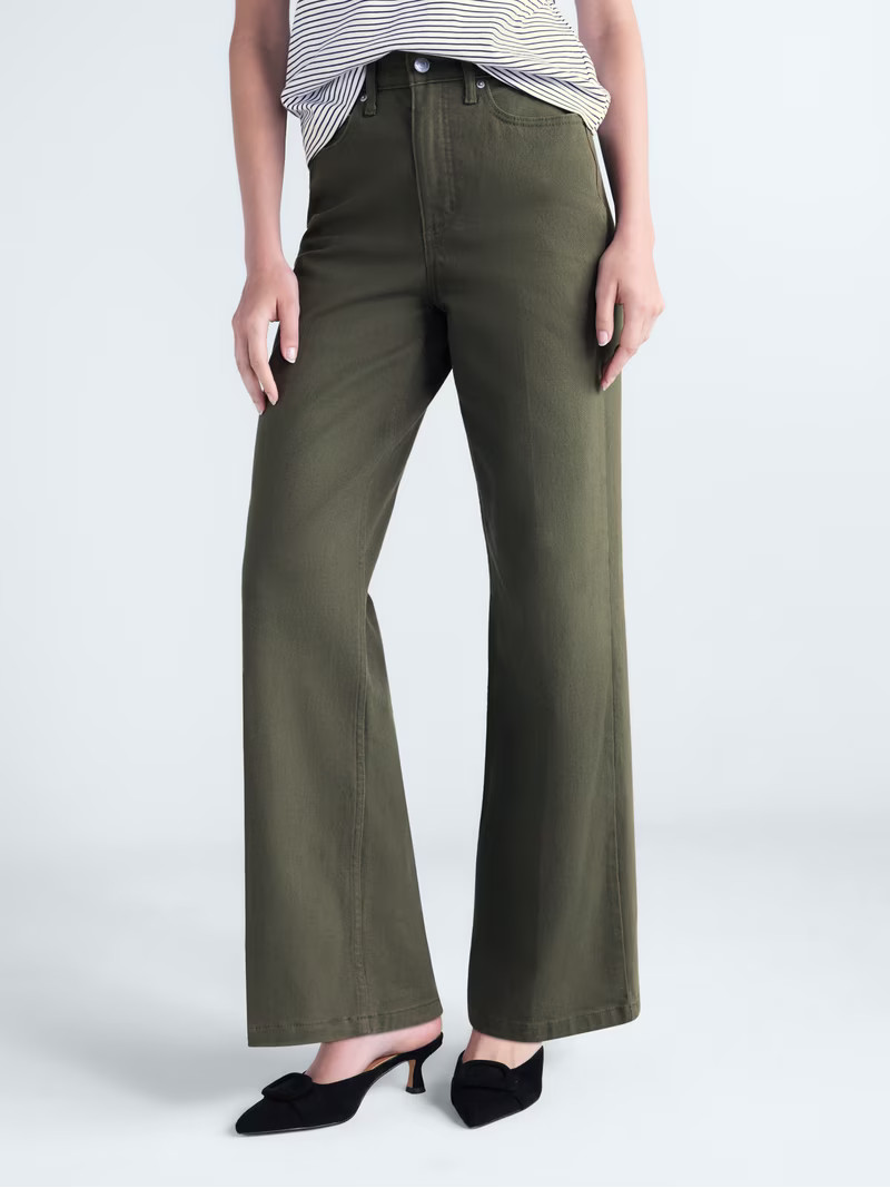Free Assembly Women's and Women\u2019s Plus Crease Wide Leg Trouser Jeans, 32" Inseam, Sizes 0-20 | Walmart (US)