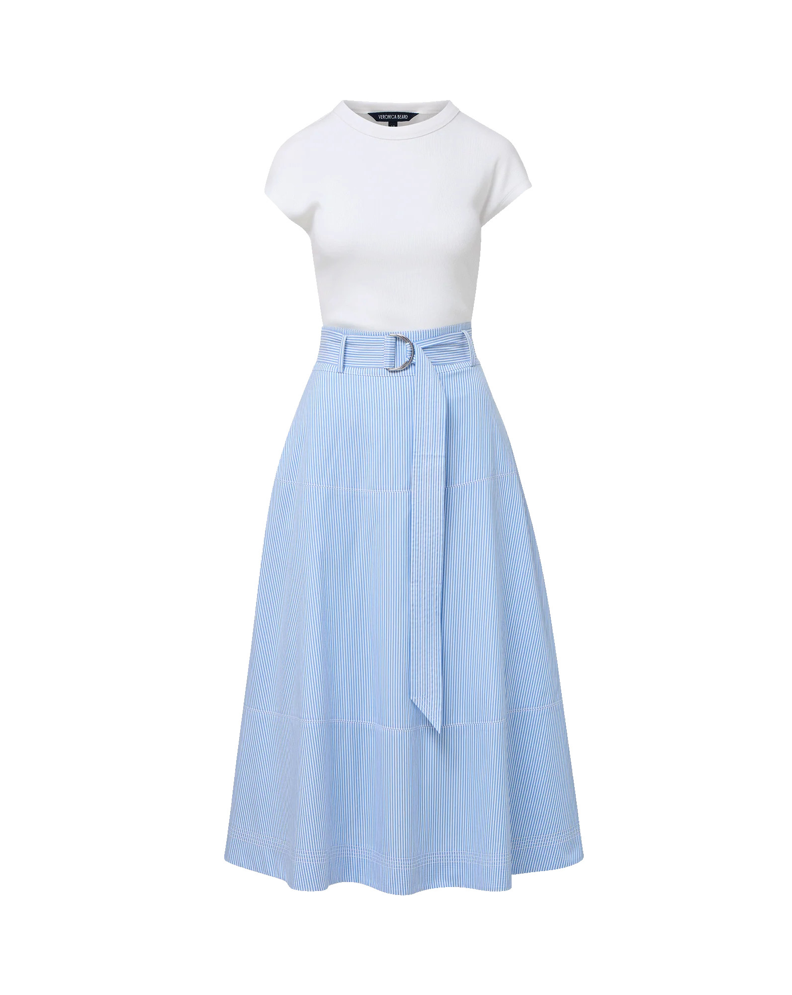 Belmar Mixed-Media Midi Dress in Blue & White Stripe | Veronica Beard | Veronica Beard