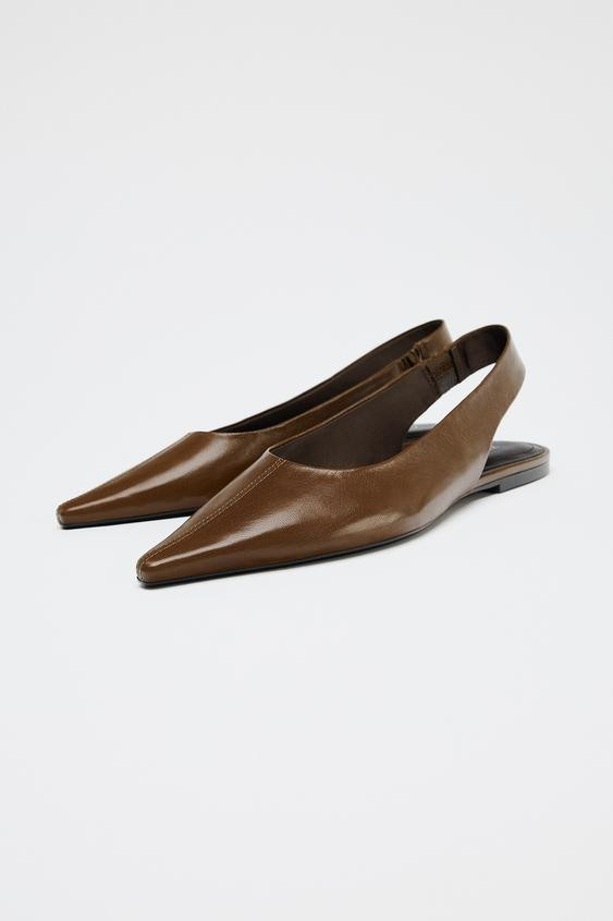 POINTED TOE LEATHER SLINGBACK FLATS | Zara US