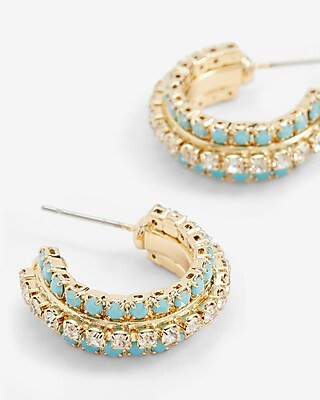 Layered Rhinestone Hoop Earrings | Express