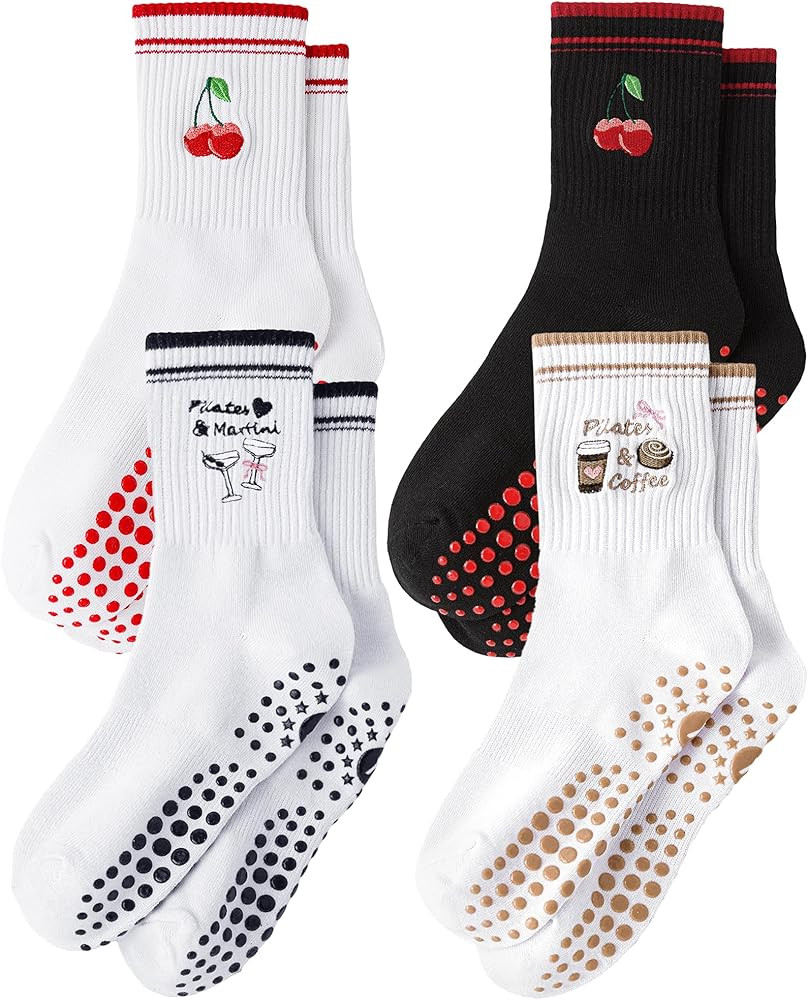 Yawlsow Pilates Grip Socks for Women Yoga Grippy Socks Cute Barre Non Skid Athletic Crew Sticky S... | Amazon (US)
