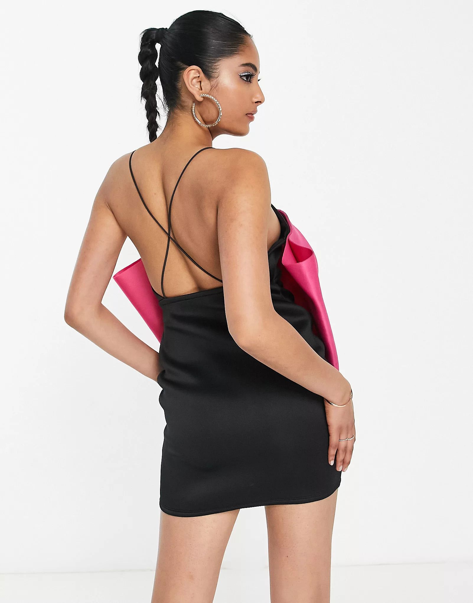 ASOS DESIGN oversized contrast bow mini dress in black | ASOS (Global)