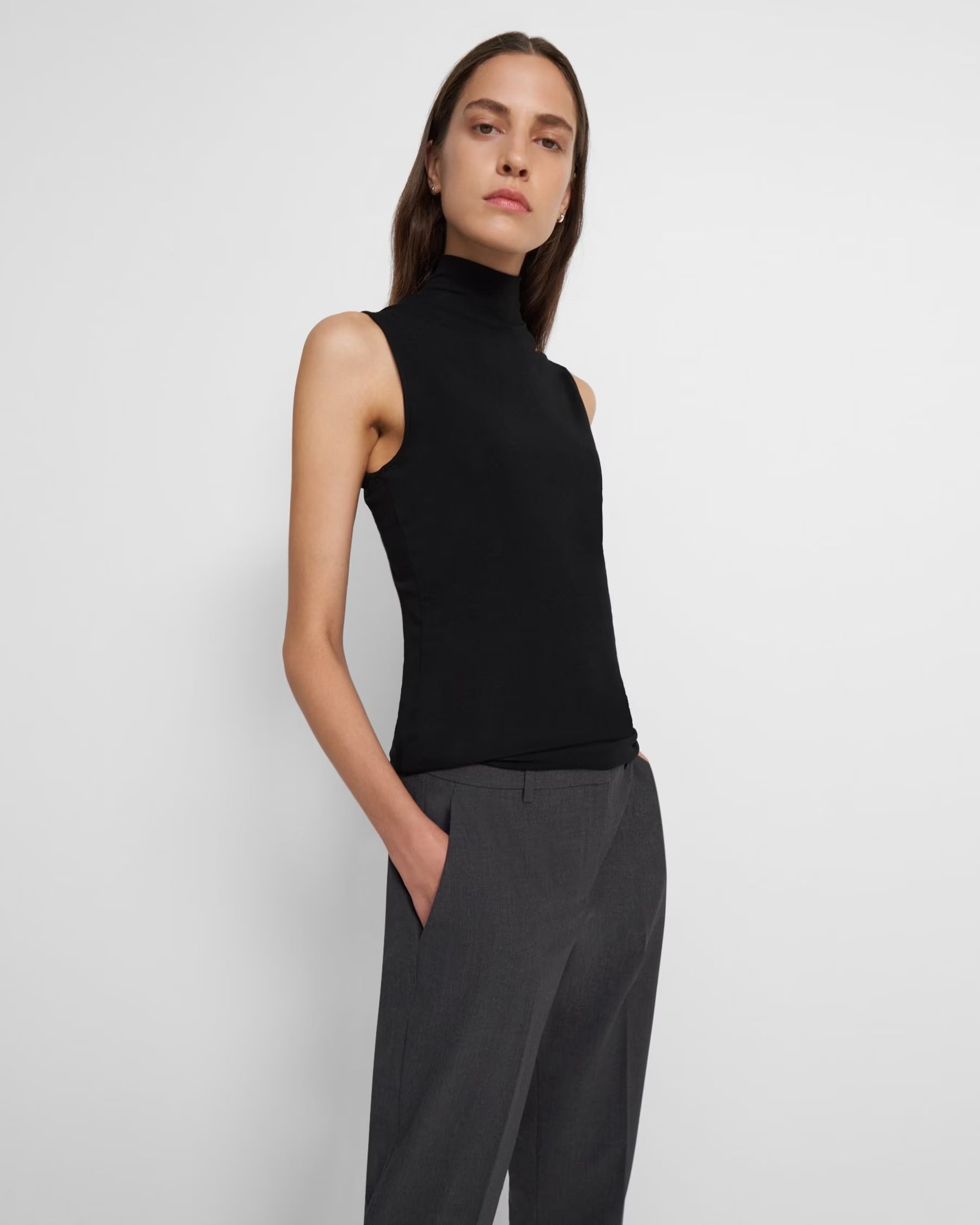 Sleeveless Turtleneck Sweater in Ribbed Viscose | Theory