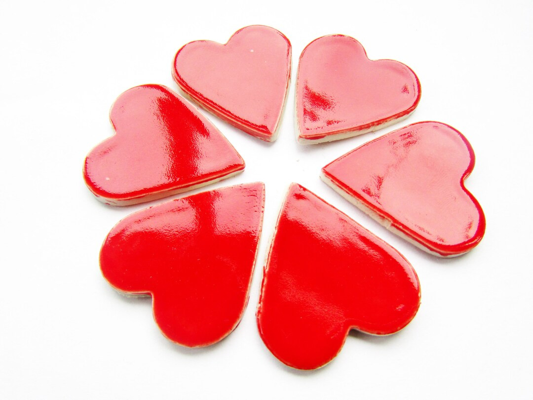 6 Mosaic Heart Tiles, Handmade Red, Ceramic Shapes - Etsy | Etsy (US)