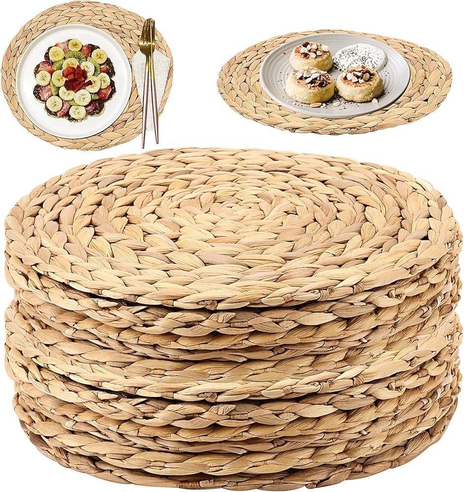 12 Packs 12 Inch Woven Placemats, 30cm Round Natural Rattan Tablemats, Water Hyacinth Rattan Char... | Amazon (US)
