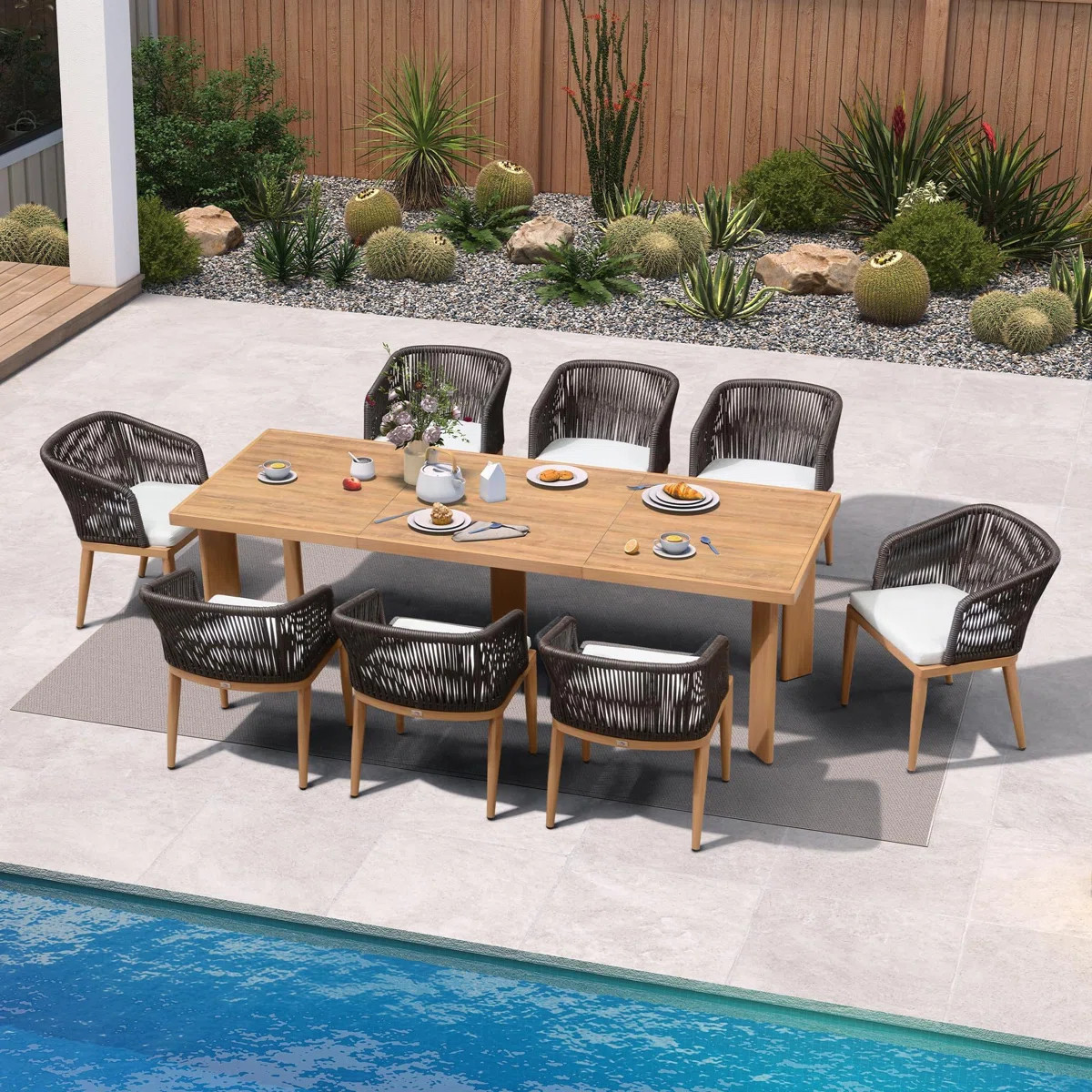 Purple Leaf 9 Pieces Outdoor Dining Set Patio Table And Chairs Set Aluminum Wicker Rattan Patio F... | Wayfair North America