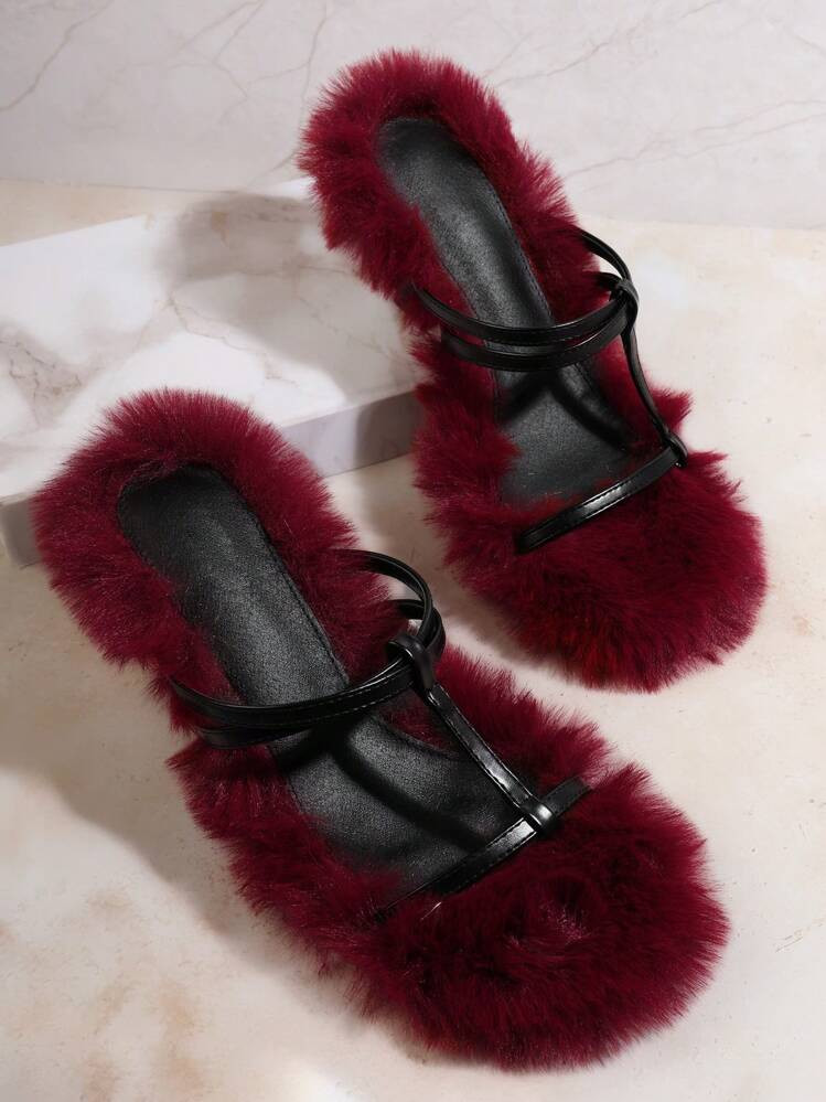 Hauture Women's Fashionable High Heel Plush Sandals For Wedding Party Valentines Spring Break Easter | SHEIN