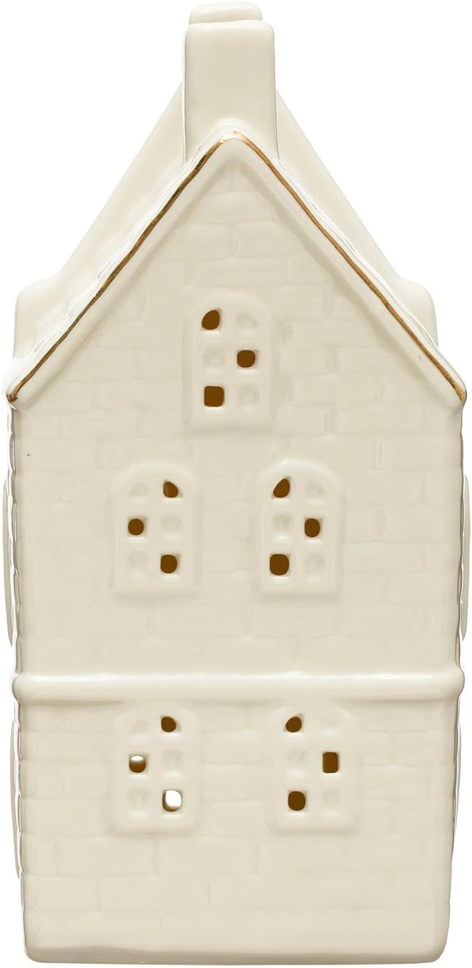 Creative Co-Op Stoneware House with LED Light and Gold Electroplating, White (Batteries Included) | Amazon (US)