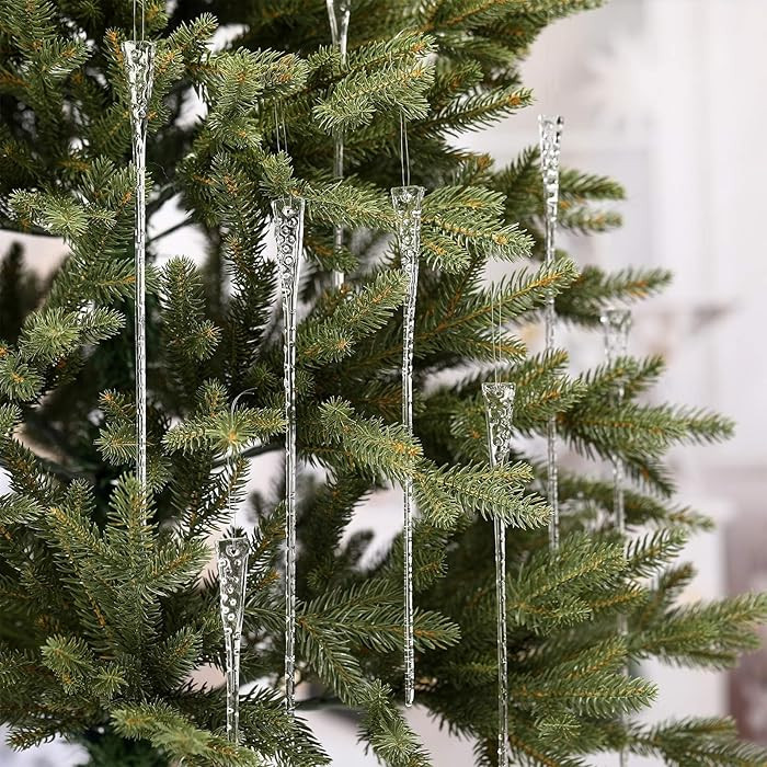 Jetec 8 Pcs 11 Inch Glass Icicle Ornaments for Christmas Tree Decoration Large Clear Christmas Tr... | Amazon (US)